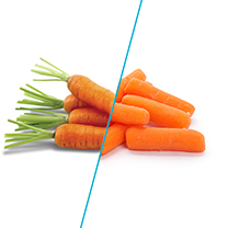Carrots before and after being peeled.